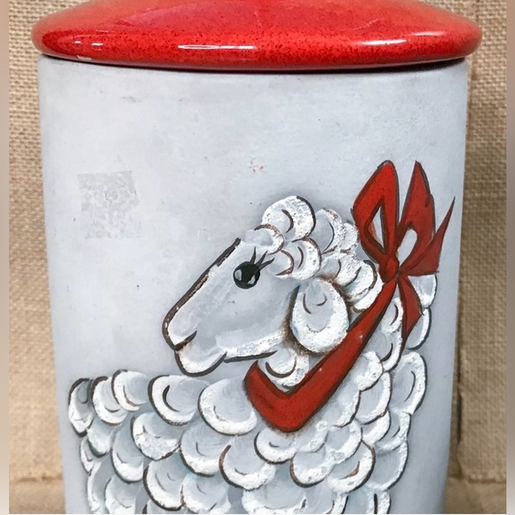 Vintage Sheep Treat Jar Tall Canister Country Kitsch Farm Cottage Core Whimsical - Picture 2 of 12